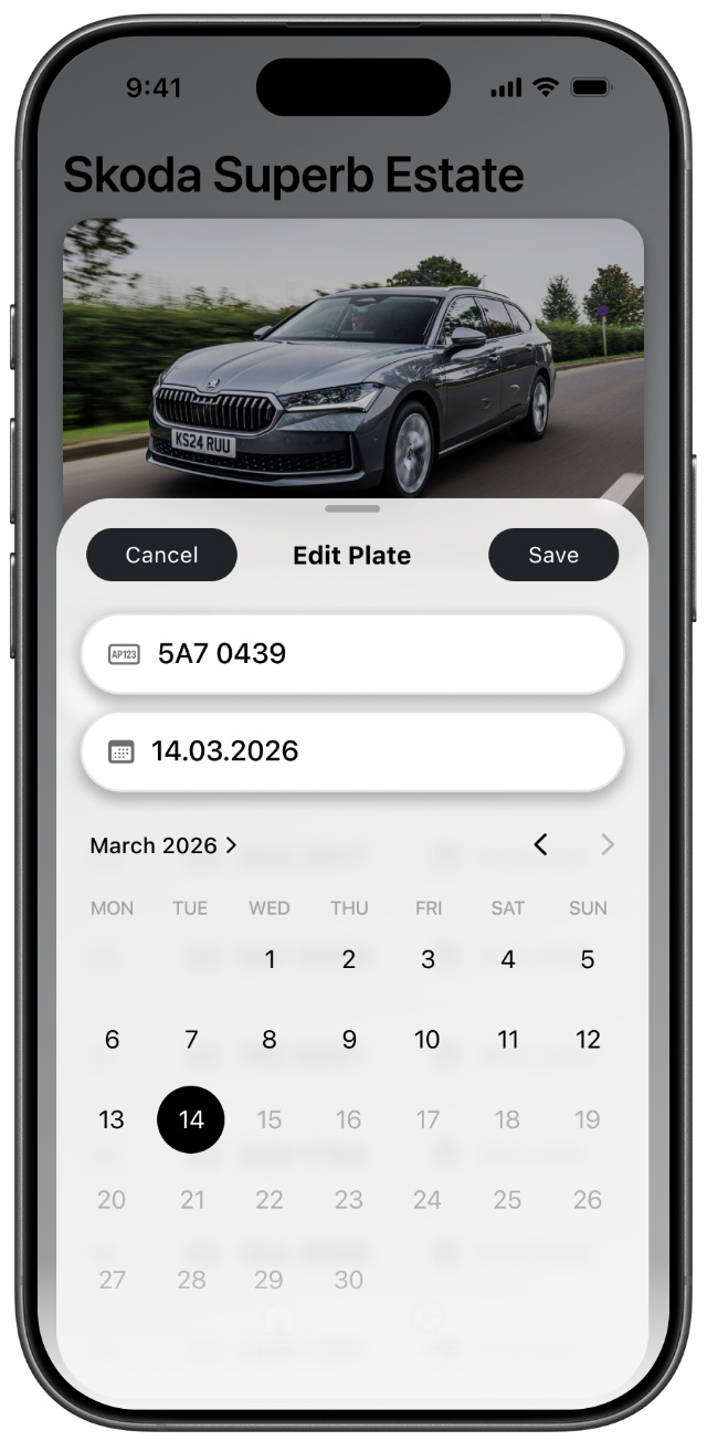 Edit plate sheet expanded with date picker