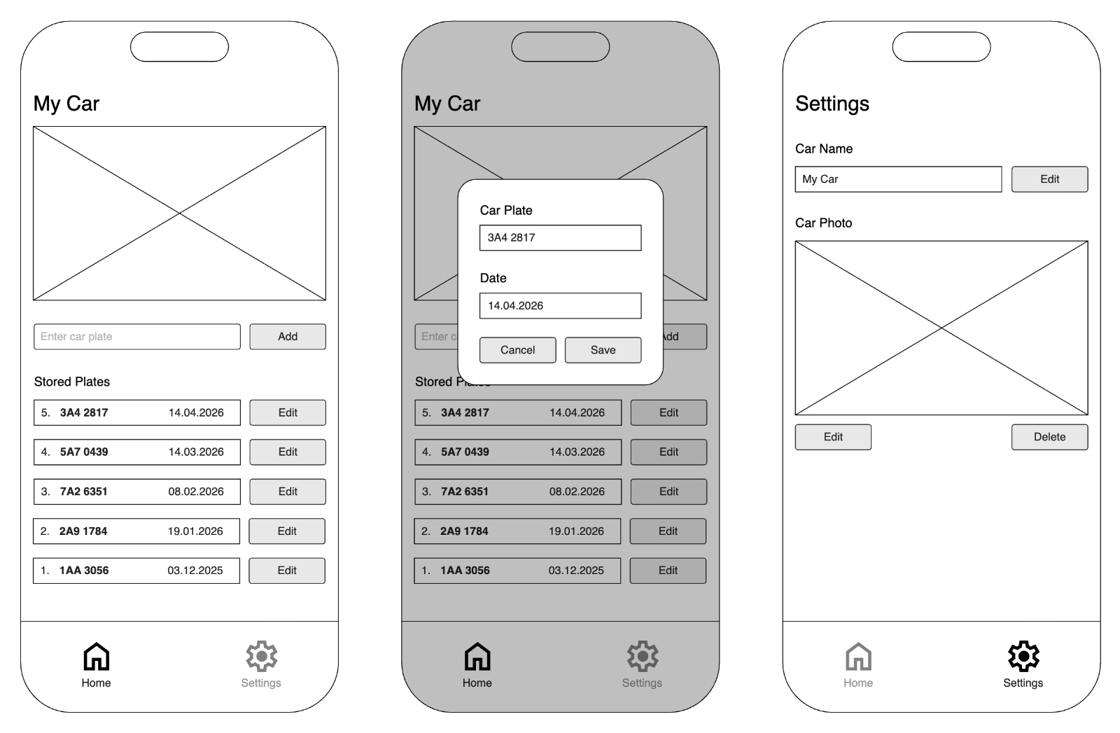 Low-fidelity wireframes