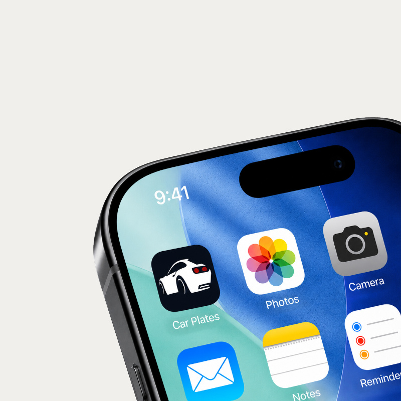 CarPlates app screen with icons