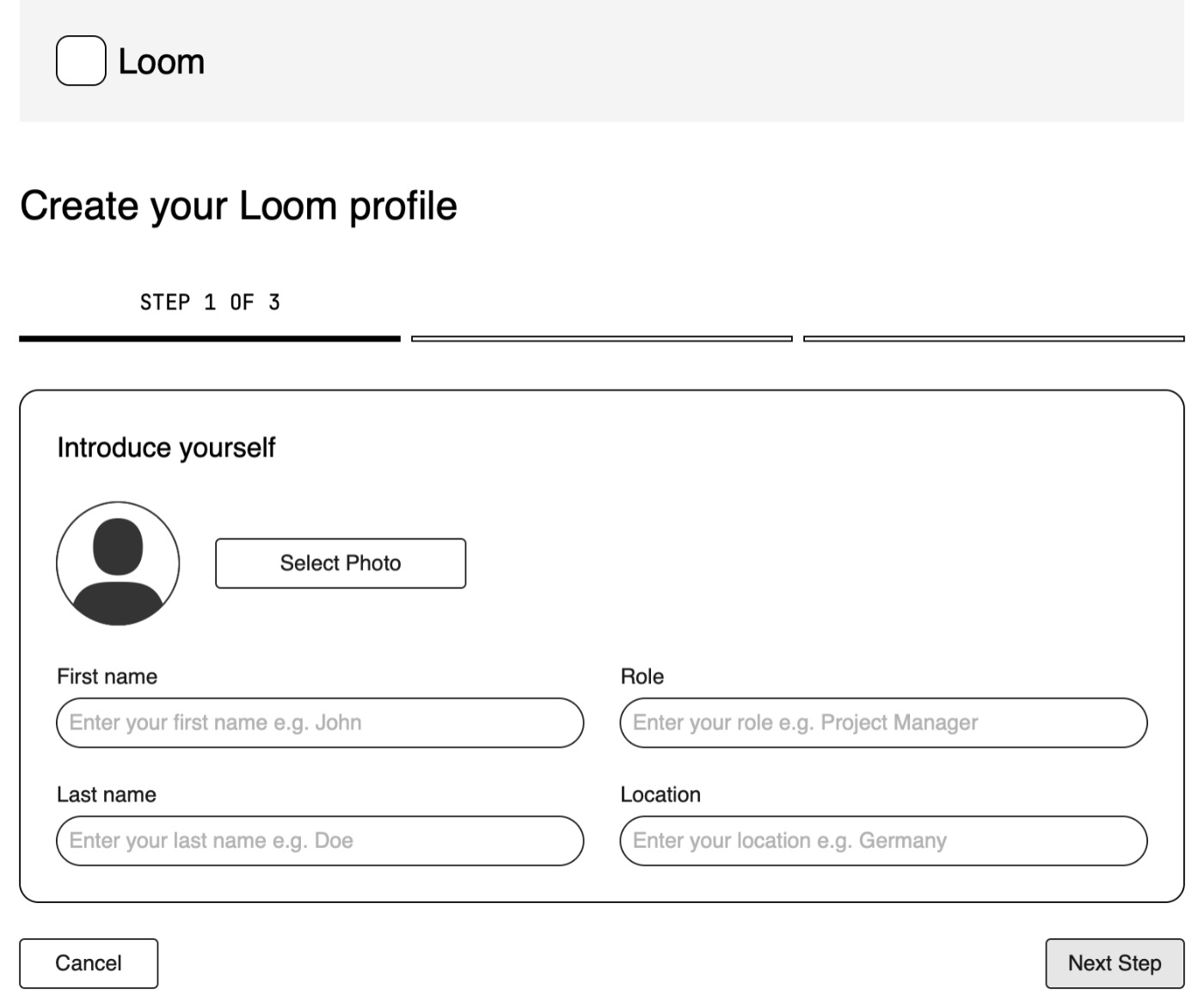Onboarding step 1, introduce yourself