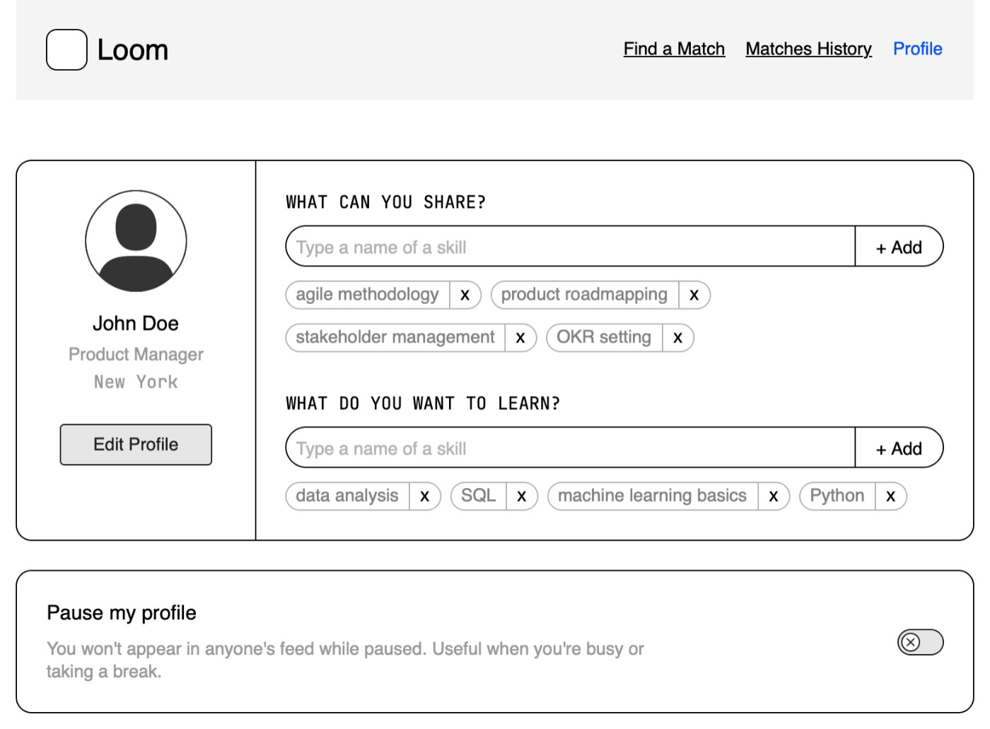 Profile screen